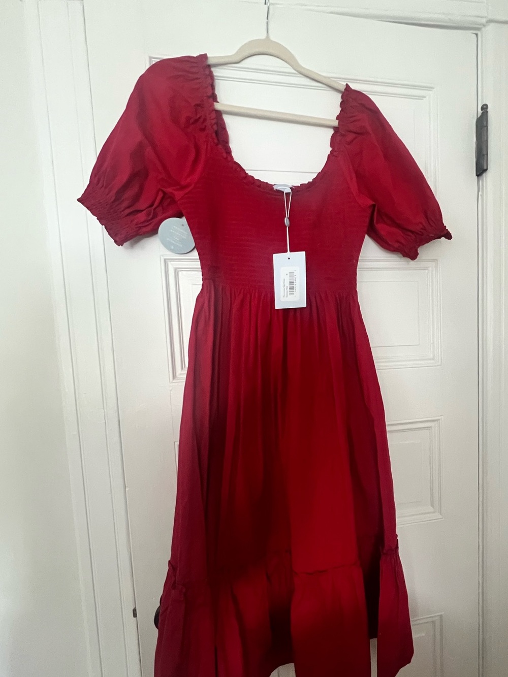 Hill House Red Puff-Sleeve Midi Dress